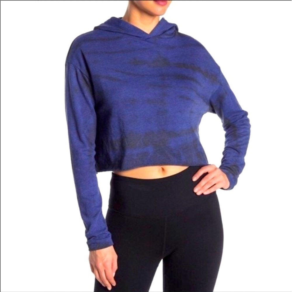 Z By Zella Cropped Mosey Blue Tie-dye knit Hoodie Size Large